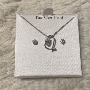 Silver heart necklace, earring set